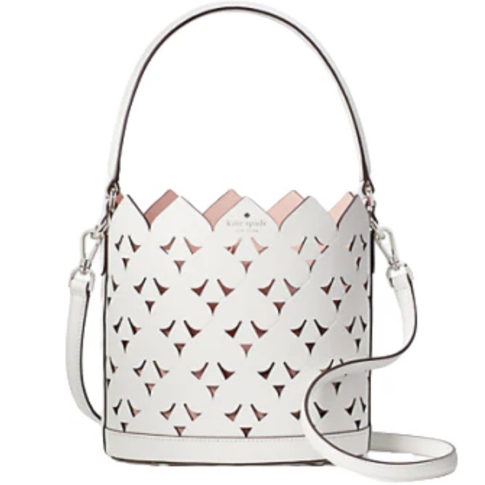 Kate Spade Small White Basket Dorie Leather Crossbody Bucket Bag MSRP $359 NWOT